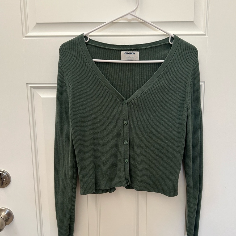 Old Navy Forest Green Ribbed Button-Front Cardigan